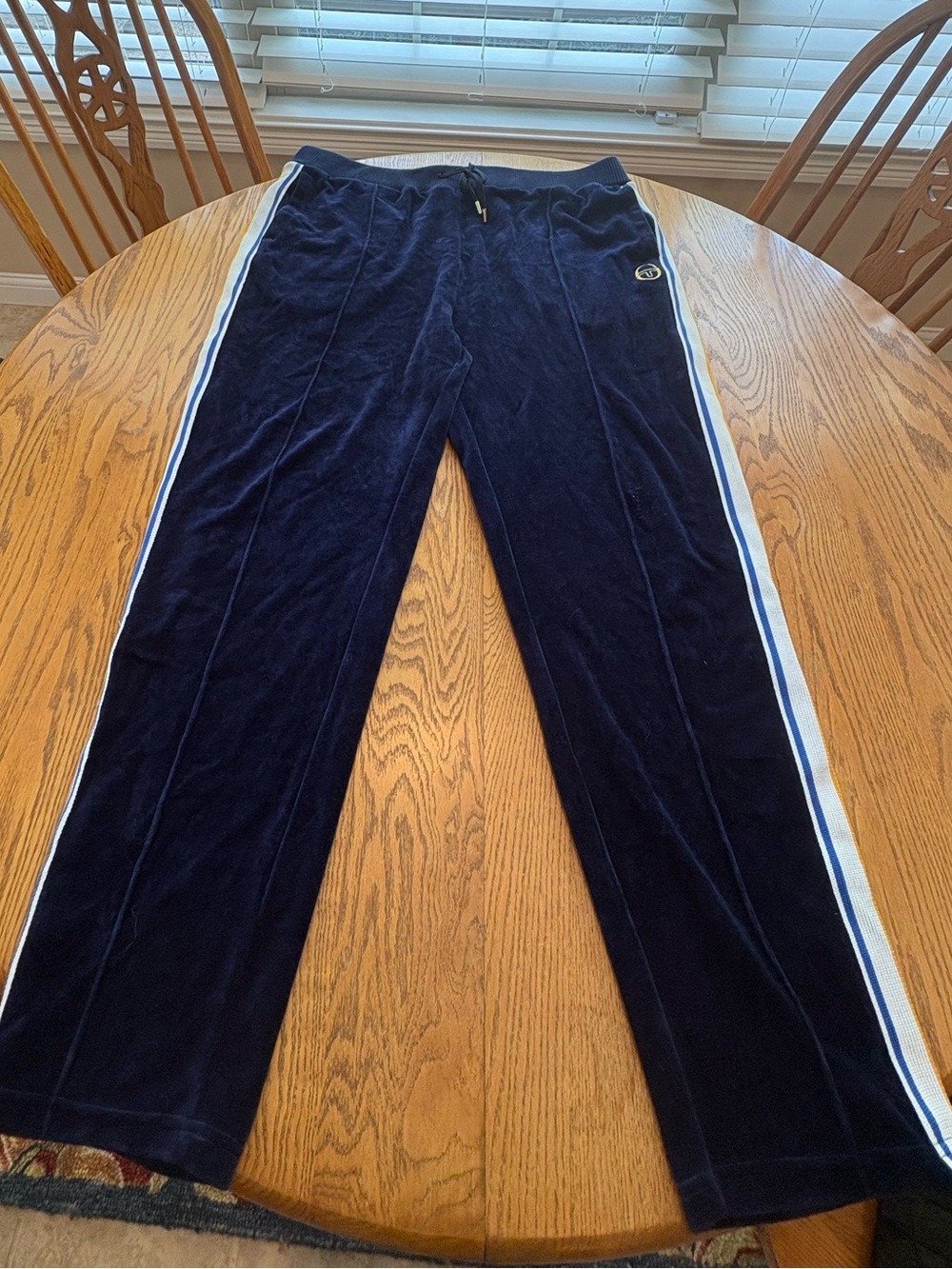 Sergio Tacchini Navy Blue Velour Track Lounge Pants Mens 3XL Side Striped